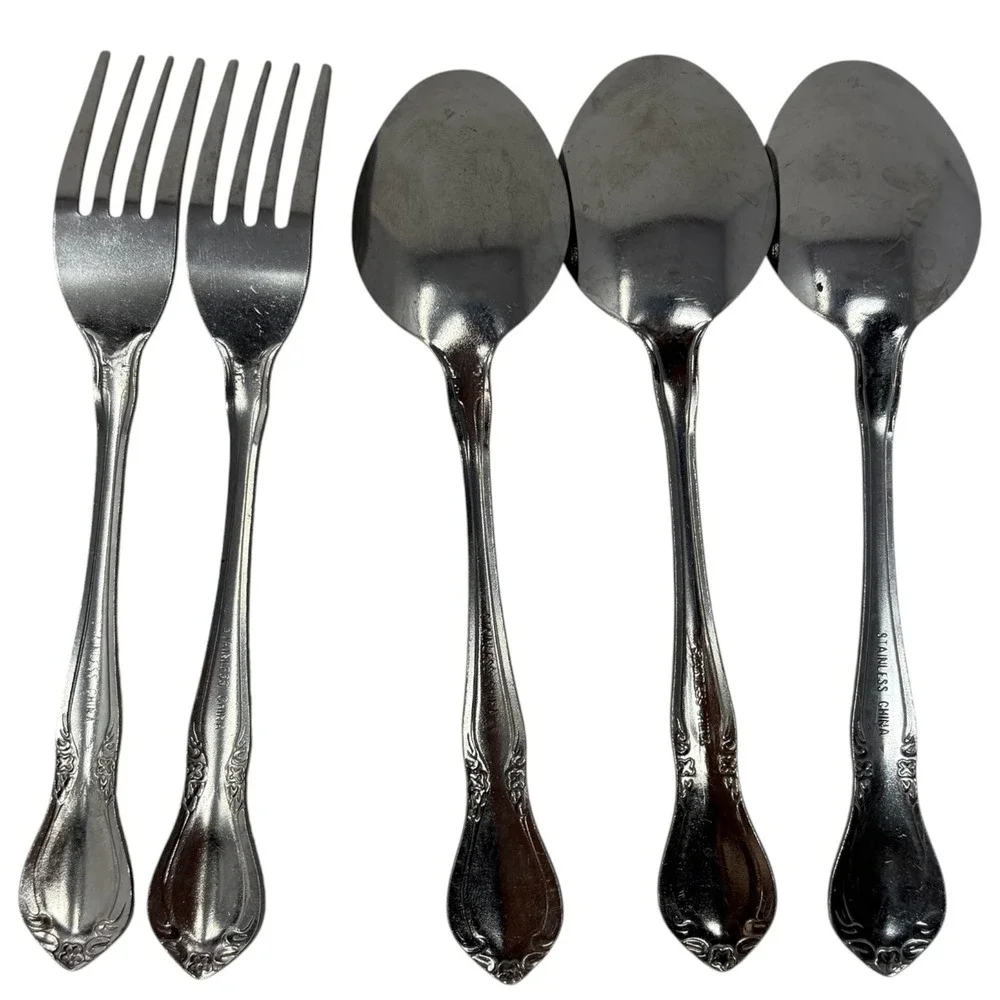 5 Stainless‎ Flatware Replacement Pieces Floral Pattern Forks Spoons China